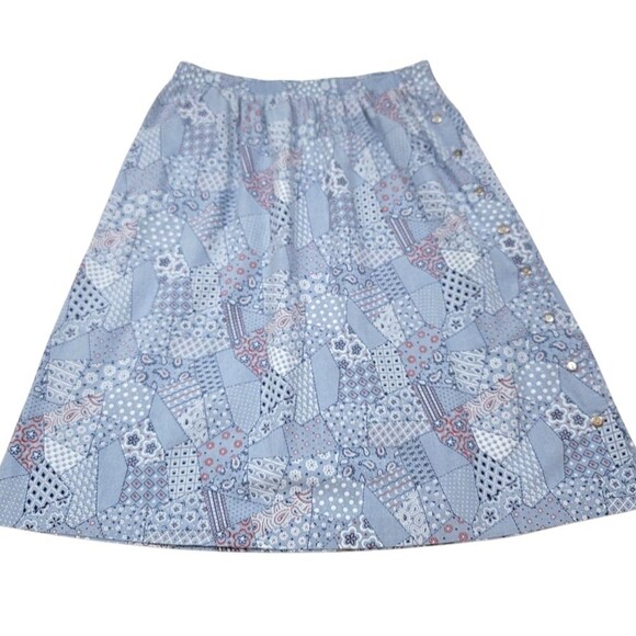 Vintage 80s Sailmates Paisley Button Down A-line Below the Knee Blue Skirt Sz XL - Picture 4 of 9